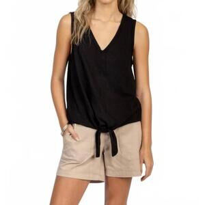 NEW DYLAN deep v sleeveless tie top in black
